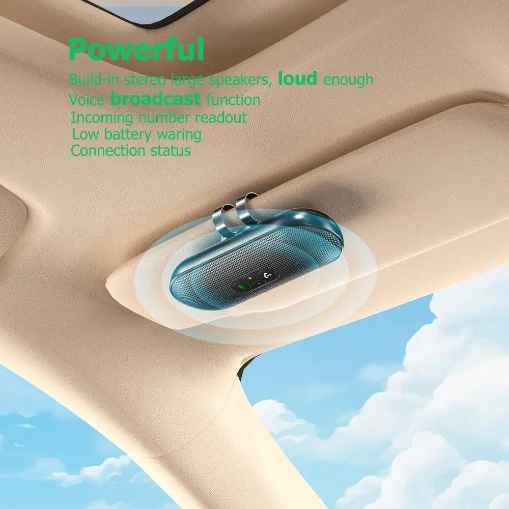 Bluetooth 5.4 Speaker Handsfree Car Kit Sun Visor Clip Wireless Audio Receiver Speakerphone Loud Music Player Dual Microphone