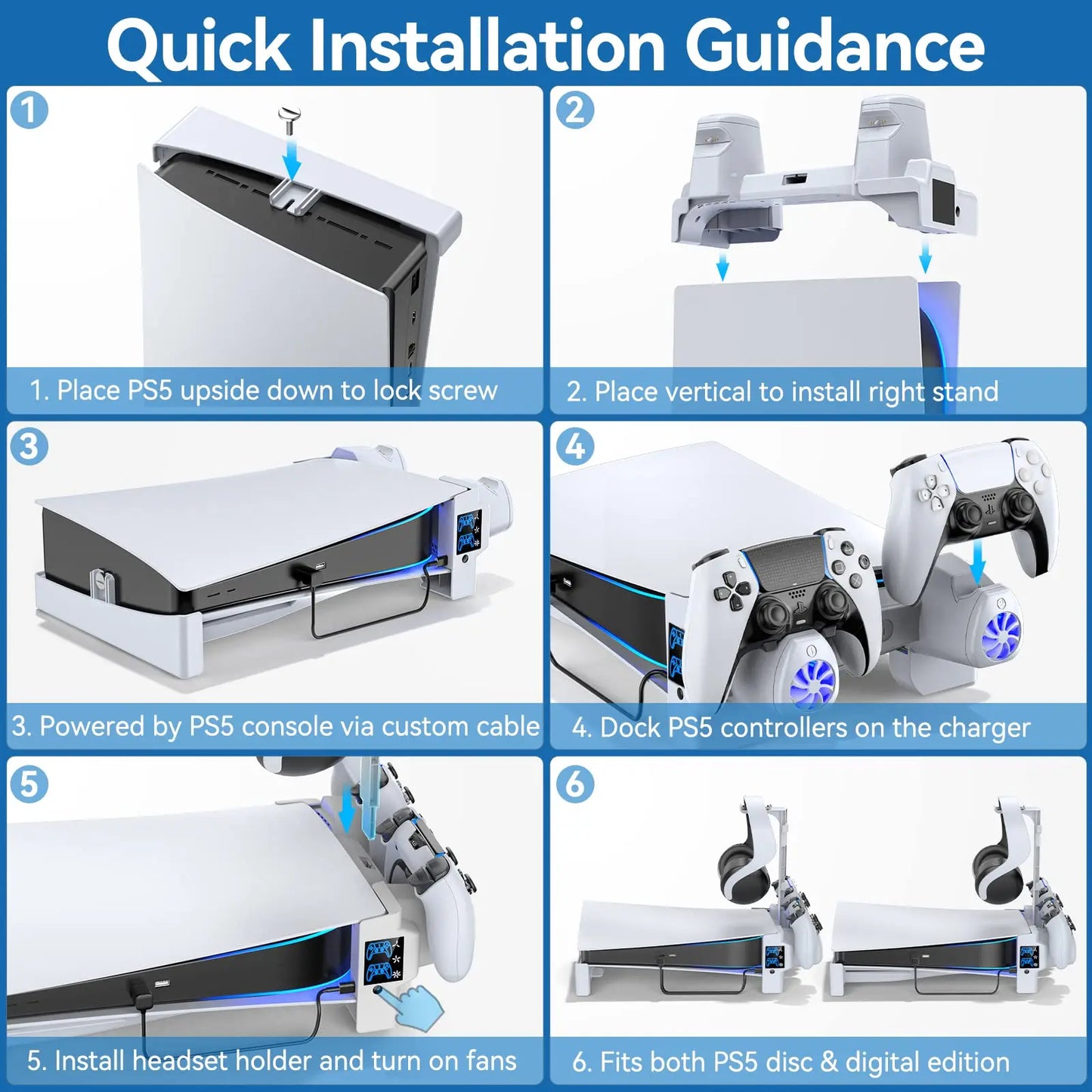 OIVO PS5 Horizontal Cooling Stand with 3-Level Fans – Controller Charging Station & Headset Holder - Premium cooling stand from Lizard Vigilante - Just $88.88! Shop now at Lizard Vigilante