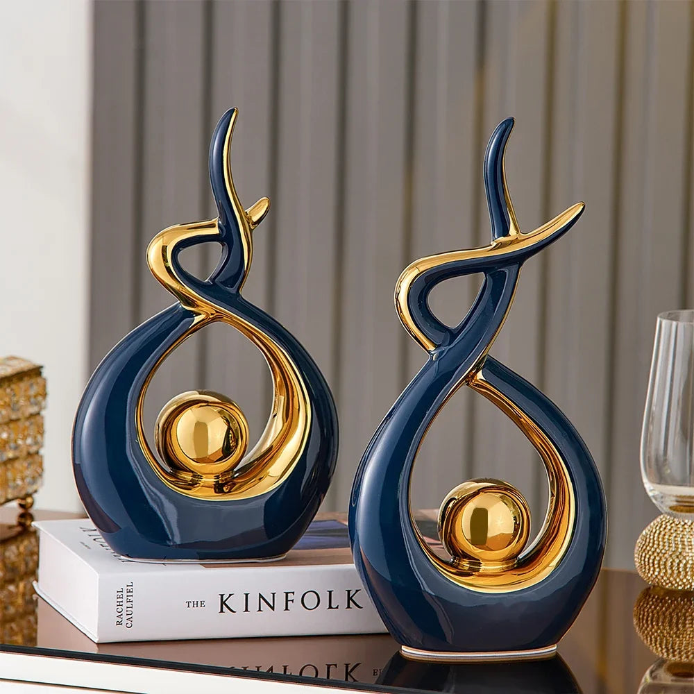 Abstract Ceramic Sculpture Golden Art Statue Modern Home Decor Accessories Living Room Desk Office Supplies Crafts Gifts