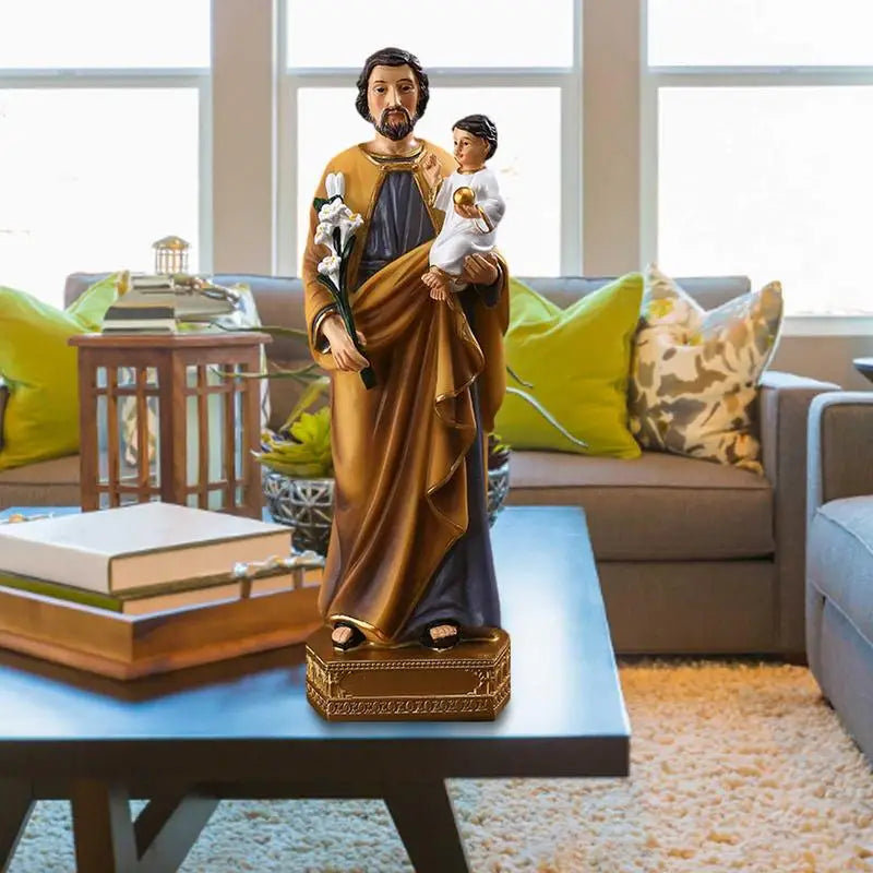 Saint Joseph Carrying Child Jesus Statues Religious Figurines Resin Model Sculpture St. Joseph God Christ Church Desk Decor