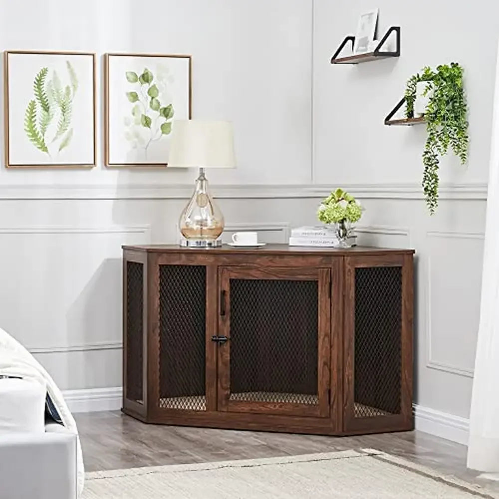 Corner Dog Crate Medium Large Dogs Indoor Space Saving Kennel TV Stand Decorative Pet House Dual-Purpose Furniture Comfortable - Premium  from Lizard Vigilante - Just $510.99! Shop now at Lizard Vigilante