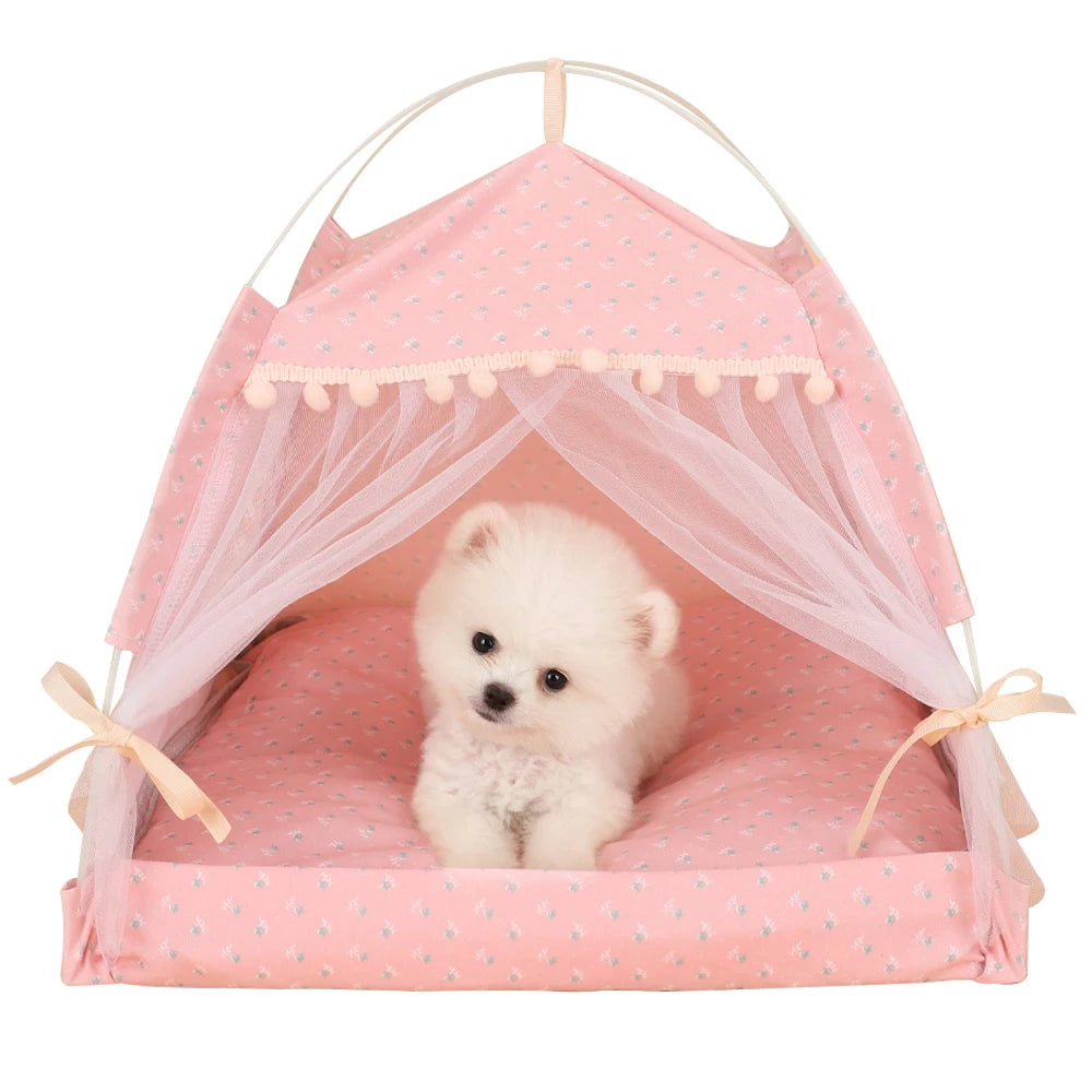 ZK20 Floral Print Pet Tent Bed – Portable & Cozy Cat and Small Dog House | Indoor Folding Enclosed Pet Teepee for Cats, Puppies, and Rabbits - Premium pet bed from Lizard Vigilante - Just $29.99! Shop now at Lizard Vigilante