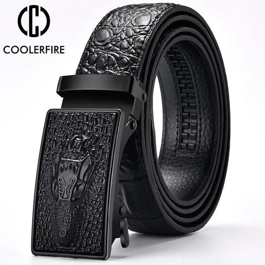 Luxury Crocodile Pattern Genuine Leather Belt for Men – Automatic Buckle Designer Strap by CCOOLERFIRE - Premium belt from Lizard Vigilante - Just $17.99! Shop now at Lizard Vigilante