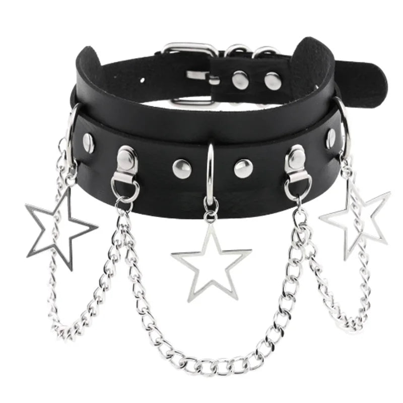 Harajuku Punk Rock Goth Choker - PU Leather Rivet Heart Cross Spike Necklace for Women, Hip Hop Bondage Jewelry - Premium choker from Lizard Vigilante - Just $23.88! Shop now at Lizard Vigilante