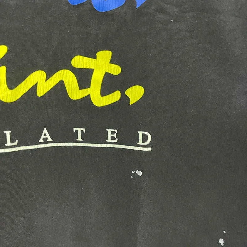 Men Women High Street Vintage Washed Black T-Shirt Top Quality Cototn TEE 3D Cracked Letters Logo Print Saint T Shirt With Tags - Premium  from Lizard Vigilante - Just $64.99! Shop now at Lizard Vigilante