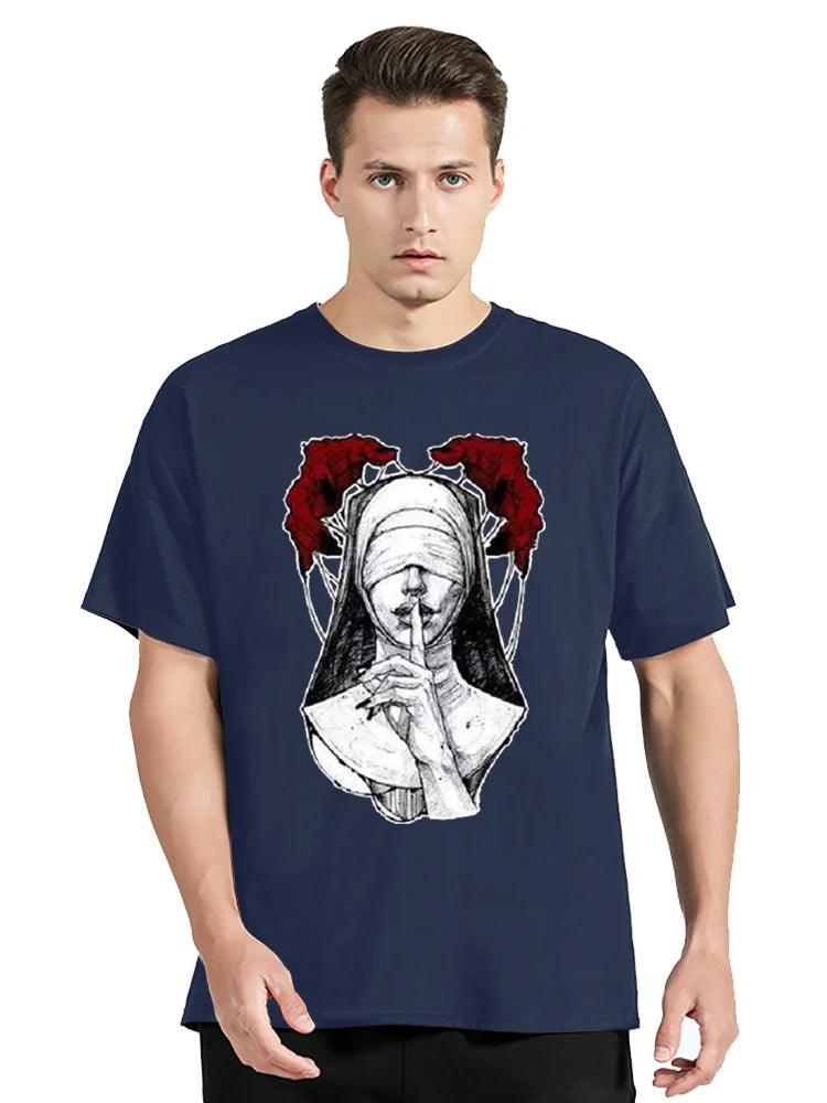 Satanic Bad Nun Tattoos Unholy T shirt Sexy Men T-shirt Summer Comfort Funny Tee Print Cotton Unisex Clothing Oversized Tshirt - Lizard Vigilante