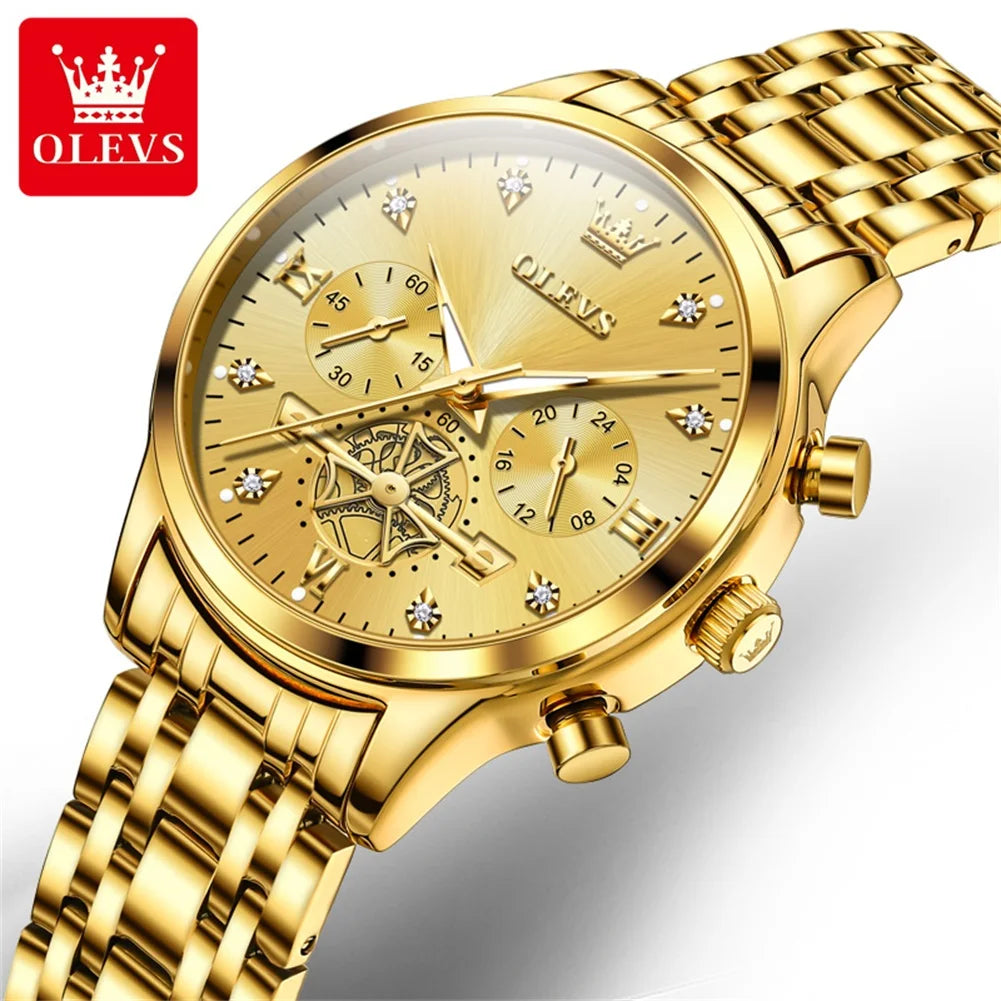 OLEVS New Flywheel Design Luxury Couple Watch Waterproof Moon Phase Chronograph Brand Original Quartz Wrist Watch for Men Women - Premium  from Lizard Vigilante - Just $50.99! Shop now at Lizard Vigilante