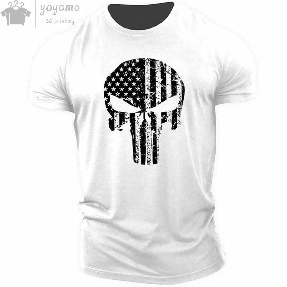 Men's T Shirt 3d Print Military Patriotic Skull O-Neck T Shirt Oversized T-Shirt Short-Sleeved Tee Sportswear Men's Clothing Top - Premium t-shirt from Lizard Vigilante - Just $23.88! Shop now at Lizard Vigilante