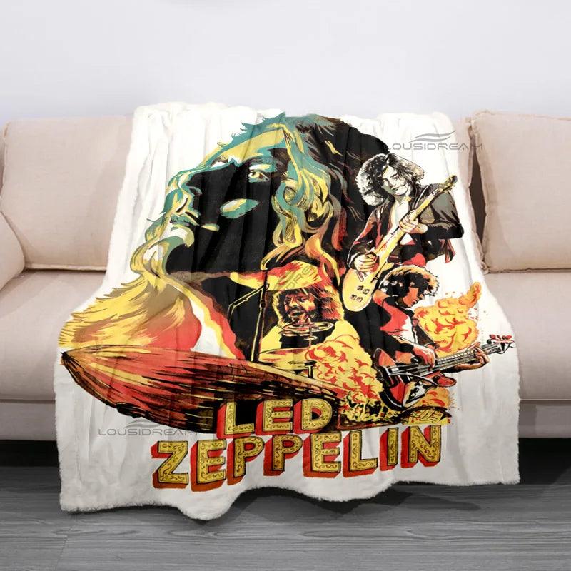 Retro Band Zeppelins Patterns Blanket Led Rock Bank Flannel Blanket Super Soft Sheet Mattresses Cozy Lazy Couch Cover Blanket - Lizard Vigilante