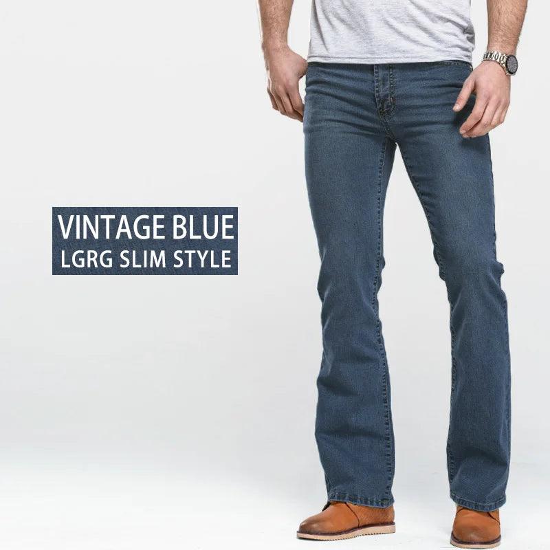 Mens Boot Cut Jeans Slightly Flared Slim Fit Blue Black Trousers Designer Classic Male Stretch Denim Pants - Lizard Vigilante