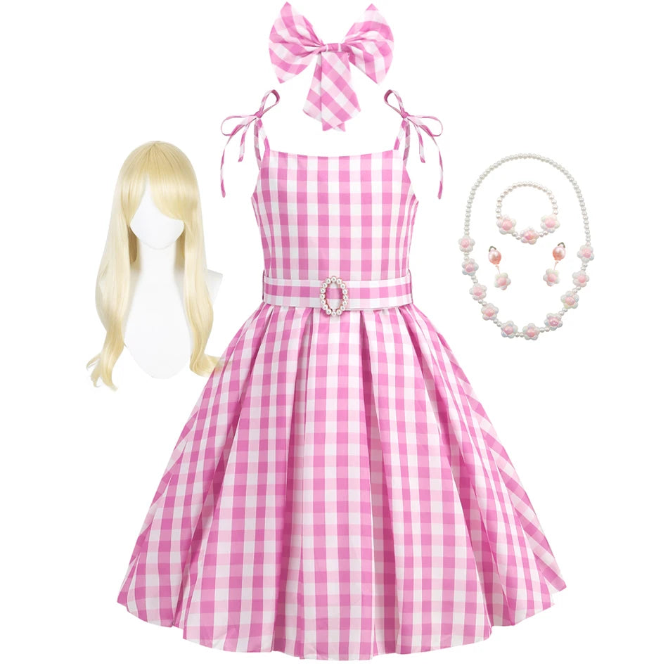 Barbie Movie Costume Girls Princess Cosplay Clothes Children Pink Plaid Dress Halloween Carnival Kids Party Wear 2-10 Years - Premium Cosplay Costumes from Lizard Vigilante - Just $18.99! Shop now at Lizard Vigilante