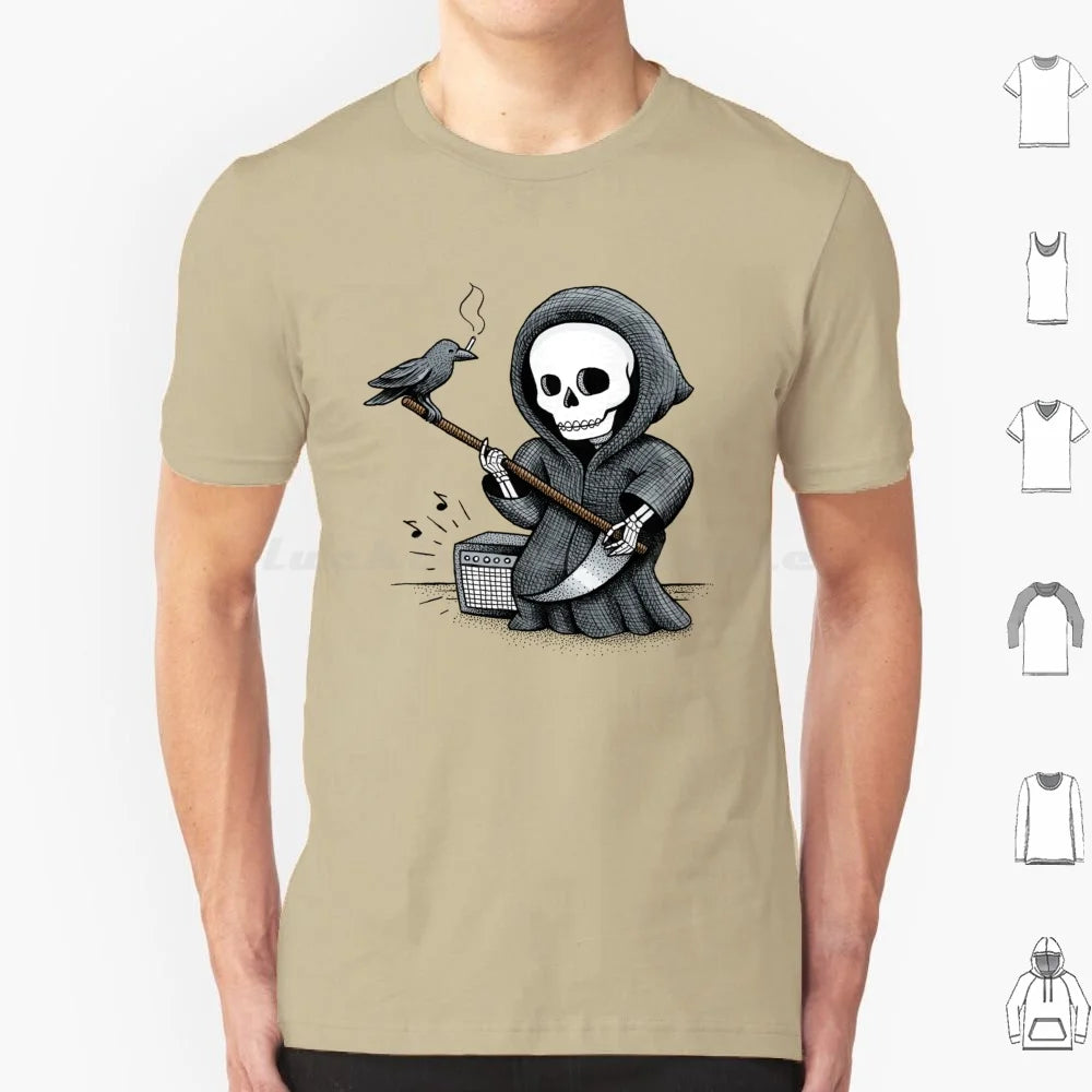 Death Metal T Shirt Cotton Men Women Diy Print Skull Halloween Skeleton Grim Reaper Crow Guitar Music And Roll Metal Band Scary - Premium T-Shirt from Lizard Vigilante - Just $24.99! Shop now at Lizard Vigilante