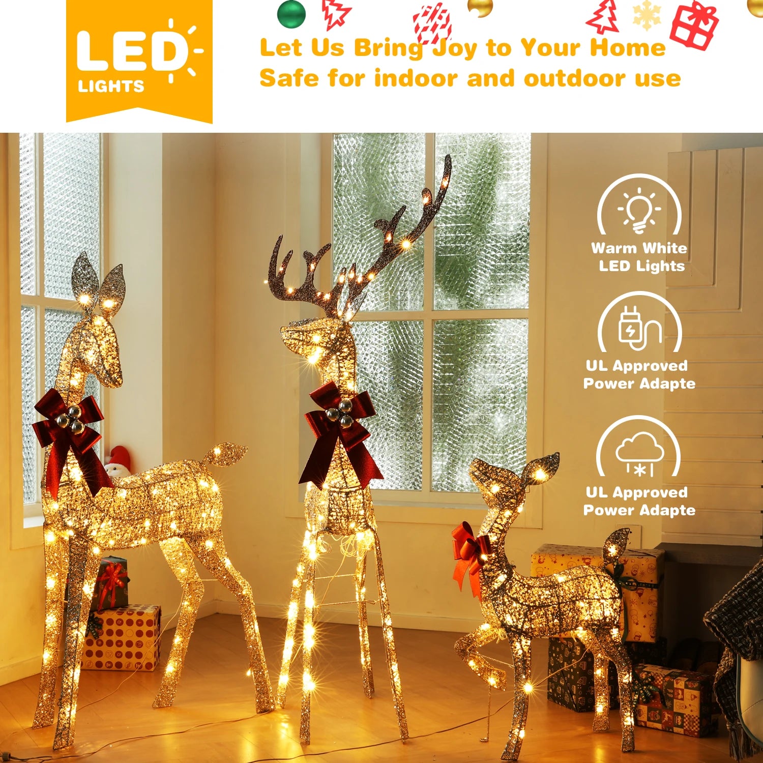 Indoor Outdoor Large Lighted Christmas Deer Family Set Front Yard Porch Holiday Decoration with 160/210 Warm White LED Lights - Premium  from Lizard Vigilante - Just $138.99! Shop now at Lizard Vigilante