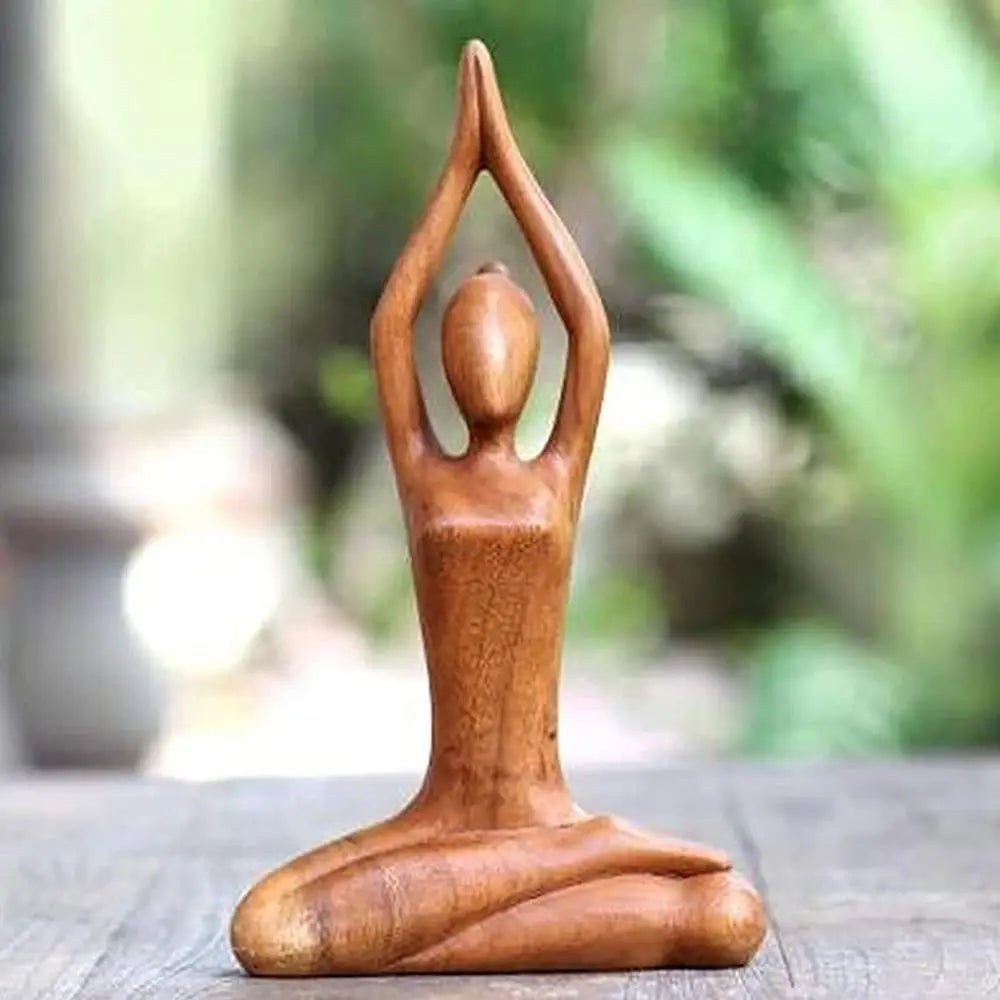 Wooden Yoga Pose Sculpture Abstract Yoga Meditation Statue Hand Carved Wood Fragrant Art Decoration Gallery Tabletop Ornaments