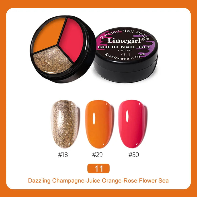 LIMEGIRL Solid Nail Art Gel Polish 15g 3 Colors Cream Soft Gel Polish for Nail Art Beginner DIY Design  Home/Salon Manicure Gift