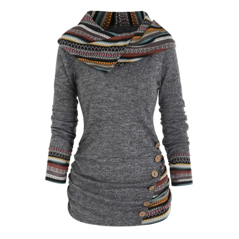 Women Sweatshirt Ethnic Style Geometric Stripe Splicing Print Hoodie Autumn Winter Hooded Long Sleeve Mid-length Sweatshirt - Premium hoodie from Lizard Vigilante - Just $39.99! Shop now at Lizard Vigilante