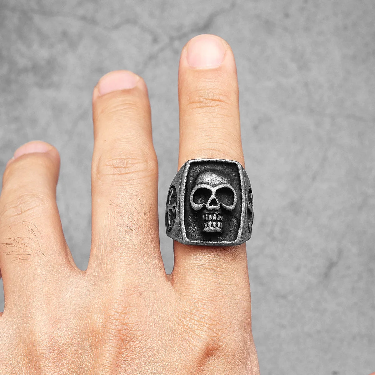 Phantom Skull Men's Stainless Steel Ring | Vintage Black Gothic Punk Rock Jewelry for Men & Women | Simple Fashion Accessories - Premium ring from Lizard Vigilante - Just $19.99! Shop now at Lizard Vigilante