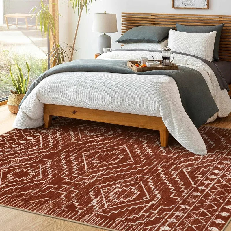 Moroccan Rugs for Living Room Geometric Tribal Bedroom Area Rug Large Shedding Soft Resistant Carpet for Den Kitchen Home Decor