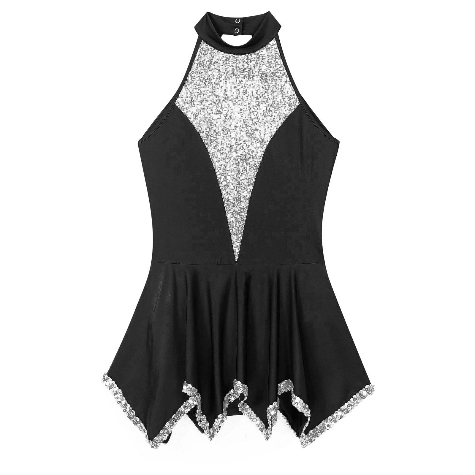 Womens Shiny Sequin Ballet Lyrical Dance Dress Halter Neck Sleeveless Ice Skating Clothes Prom Party Stage Performance Dancewear - Premium  from Lizard Vigilante - Just $14.99! Shop now at Lizard Vigilante