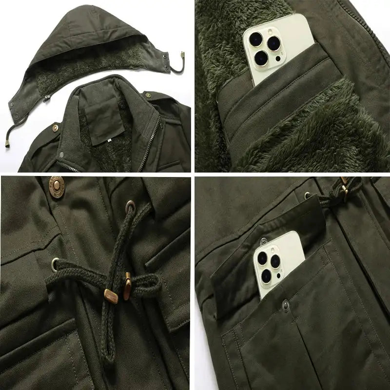 Winter Men's Warm Padded Jackets Fashion Men Fleece Lined Thermal Hooded Coats Men Mountain Ski Windbreaker Jackets Clothing