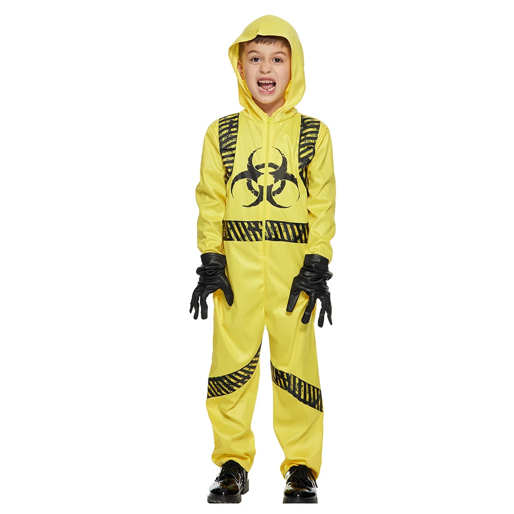 Family Halloween Biohazard Staff Uniform Costume Yellow With Latex Mask Adult Child Jumpsuit Carnival Game NPC Role Playing Suit - Premium costume from Lizard Vigilante - Just $44.99! Shop now at Lizard Vigilante