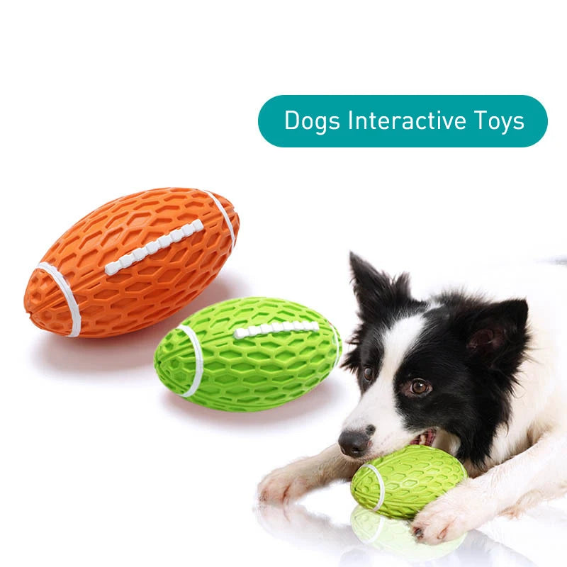 Football Dog Toy Rubber Pet Rugby Squeaky Sounding Ball Teeth Cleaning Chew Toy Interactive Play Pet Supplies Accessories - Premium pet toy from Lizard Vigilante - Just $19.99! Shop now at Lizard Vigilante