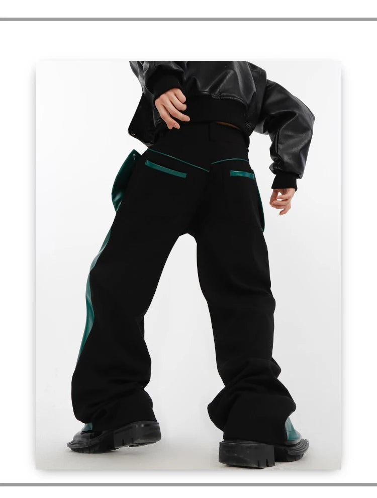 Patchwork Leather Combat Trousers – Mauroicardi Black & Toxic Green High-Waist Men’s Street Pant for Chaos & Club Damage - Premium pants from dsers - Just $159.99! Shop now at Lizard Vigilante