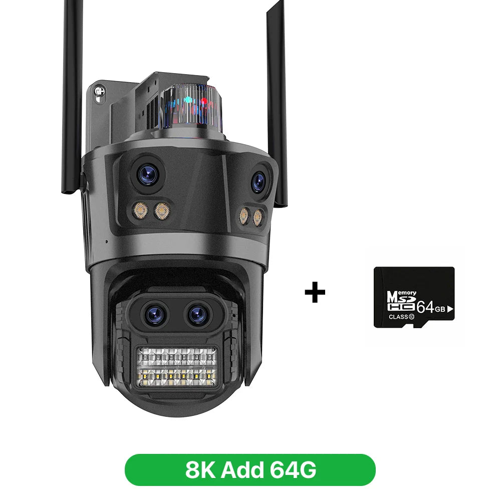 WIFI 8K 8X Zoom IP Camera Four Lens Four Screen Human Detecton Camera 4K 8MP IP HD Dual Srceen Security Waterproof Camera iCsee