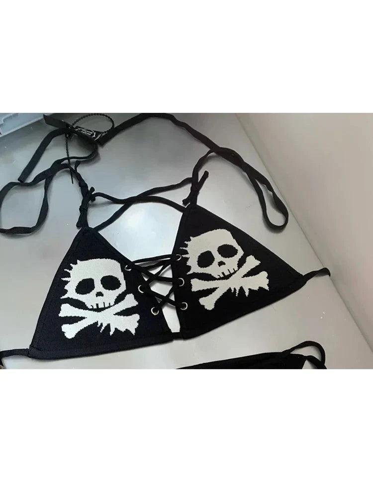 Bikini Women Swimsuit Sweet Bra Set Summer Beach Swimwear Grunge Skull Punk Gothic - Lizard Vigilante