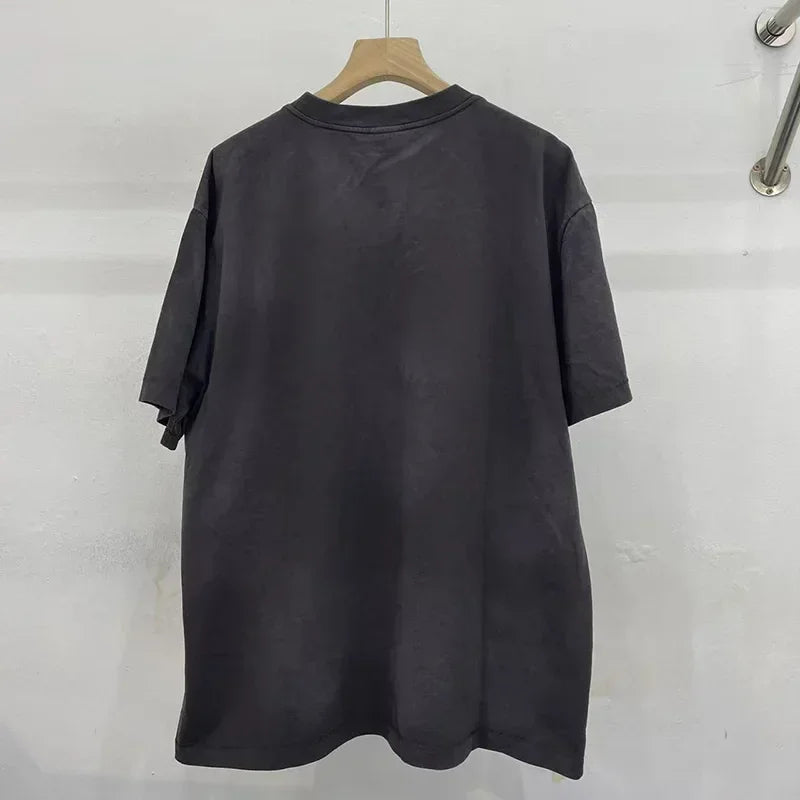 Men Women High Street Vintage Washed Black T-Shirt Top Quality Cototn TEE 3D Cracked Letters Logo Print Saint T Shirt With Tags - Premium  from Lizard Vigilante - Just $64.99! Shop now at Lizard Vigilante