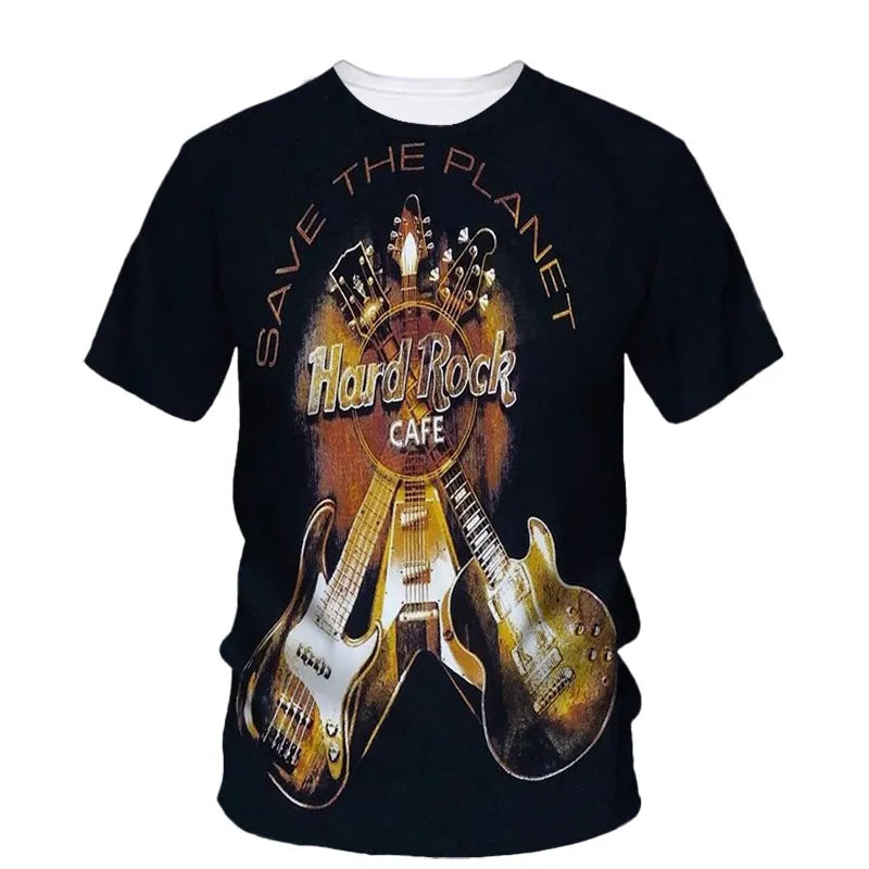 Fashion Trend Rock Music Guitar Boy Fashion Brand Creative 3d Printed Round Neck Shirt Short Sleeve T-Shirt Plus Size Clothing - Premium guitar shirt from Lizard Vigilante - Just $23.99! Shop now at Lizard Vigilante