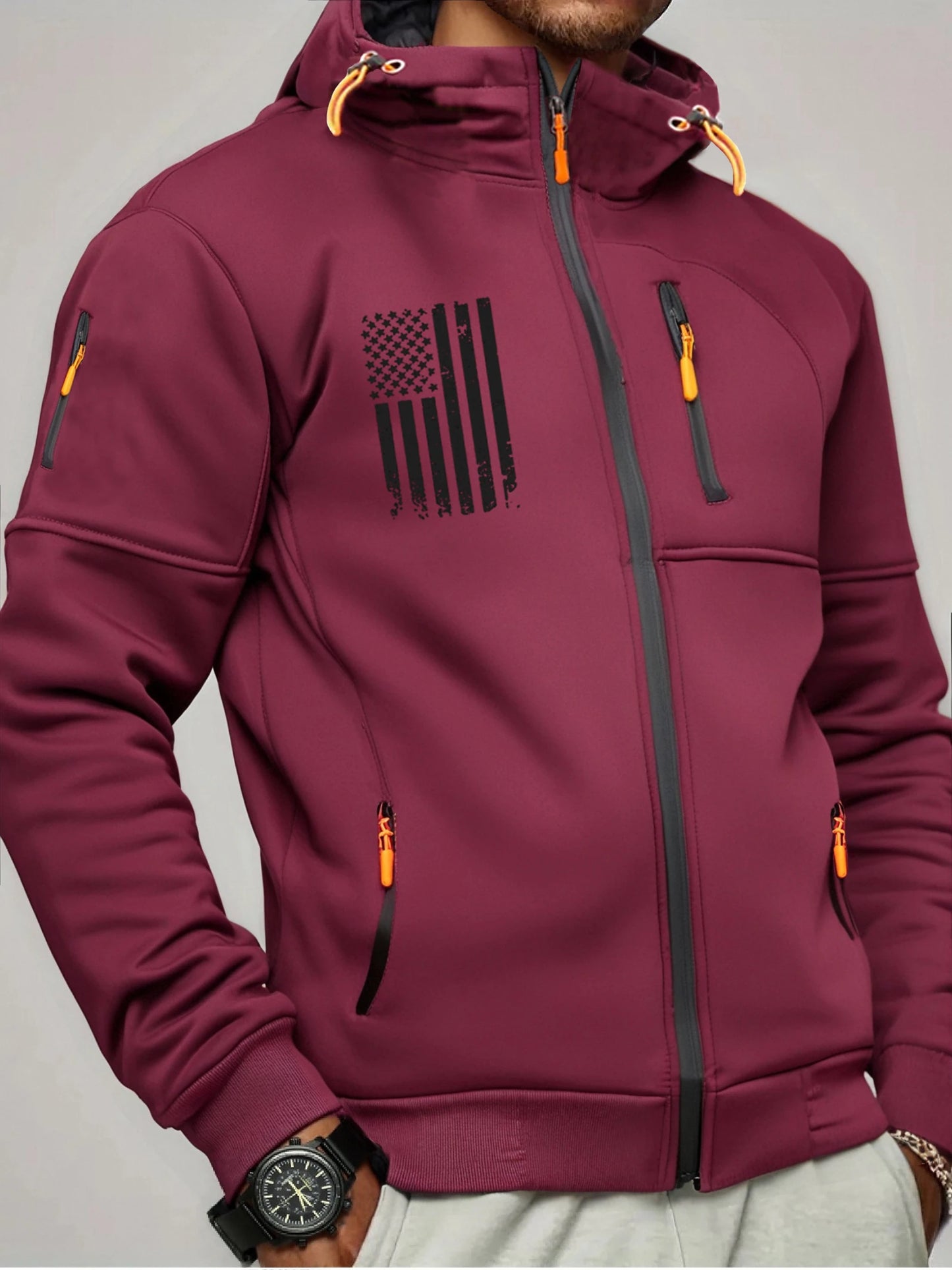 US Flag Zip Up Hoodie Men’s Casual Winter Jacket Adjustable Hood Sweatshirt