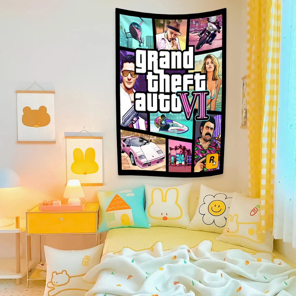 GTA 6 Vice City Bohemian Tapestry – Wall Hanging Decoration for Bedroom, Dorm, Sofa, or Living Room - Premium tapestry from Lizard Vigilante - Just $10.99! Shop now at Lizard Vigilante