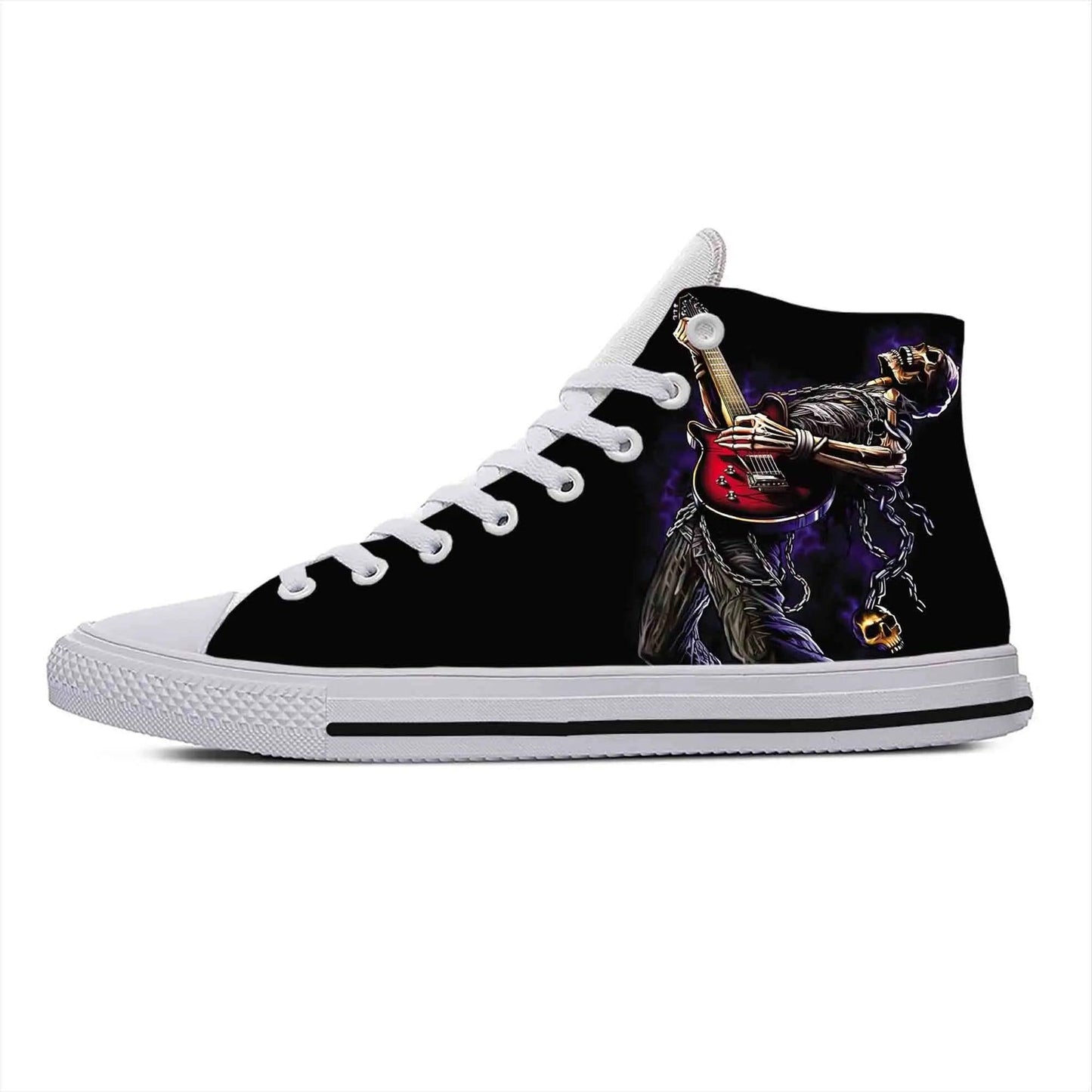 Gothic High-Top Canvas Sneakers with 3D Print – Casual Skull High Top Shoes for Men and Women Heavy Metal Rock Skull Guitar Grim Reaper - Premium Shoes from Lizard Vigilante - Just $39.99! Shop now at Lizard Vigilante