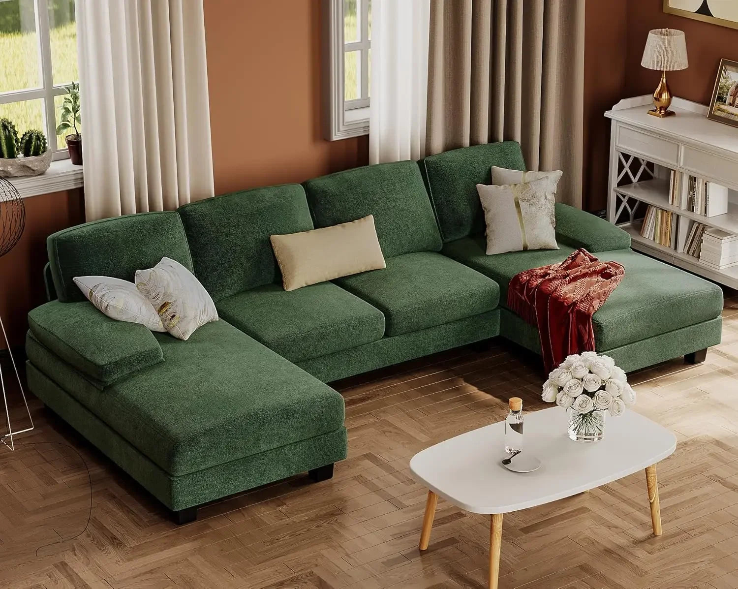 Sectional Couches for Living Room – U-Shaped Sofa Couch with Linen Fabric, 4-Seat Sofa Set with Double Chaise - Premium sofa from Lizard Vigilante - Just $688.88! Shop now at Lizard Vigilante