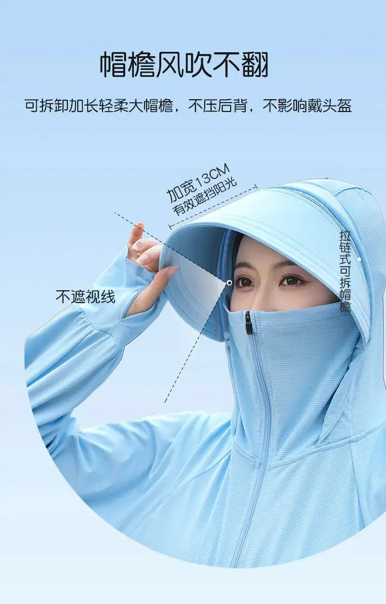 Ice Silk Sun UPF 50+ UV Protection Jacket Big Brim Thin Ice Silk Sun Protection Jackets UV Protection Hooded Windbreaker 4XL 5XL