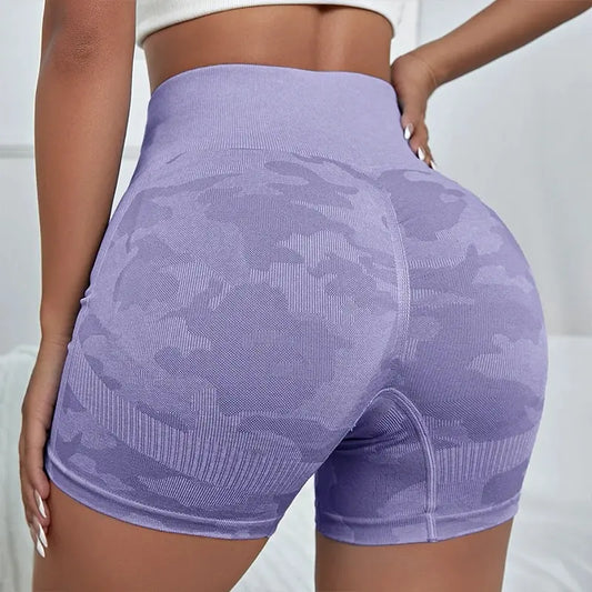 Yoga Trendy Camo Print Wideband Waist Sports Shorts - Premium yoga shorts from Lizard Vigilante - Just $22.88! Shop now at Lizard Vigilante