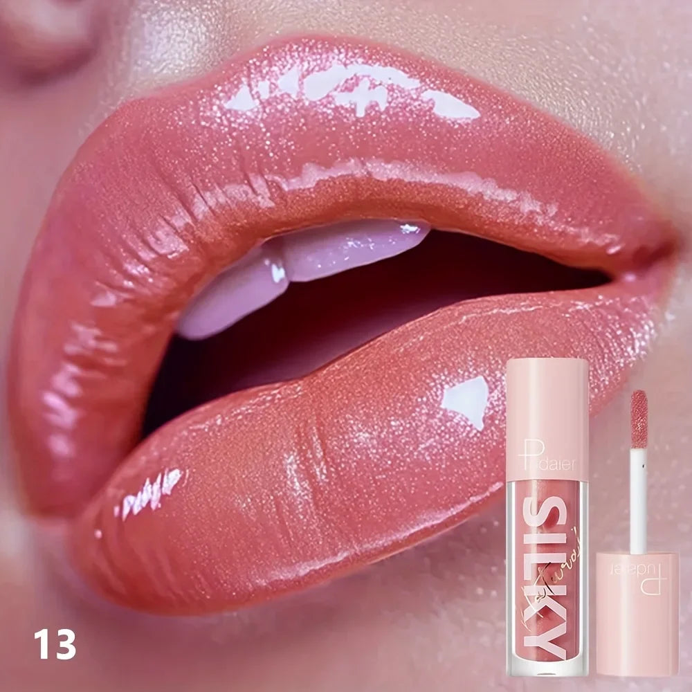 Silky Lip Gloss-Waterproof, Long-Lasting Moisturizing Liquid Lipstick with Mirror Finish, Non-Sticky, Full Shine, Fade-Resistant