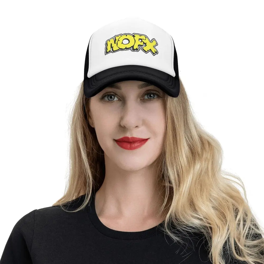 NOFX Punk Band Logo Foam Mesh Trucker Hat | Adjustable Summer Rock Music Baseball Cap | Breathable Mesh-Back Unisex Outdoor Sun Protection Hat - Premium Hat from Lizard Vigilante - Just $23.88! Shop now at Lizard Vigilante