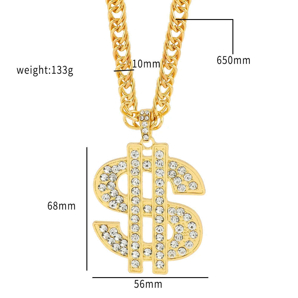 Hip Hop Rap Gold Color US Dollar Pendant Necklace Luxury Rhinestones Dollar Money Symbol Necklace for Rock Jewelry Accessories - Premium  from Lizard Vigilante - Just $4.99! Shop now at Lizard Vigilante