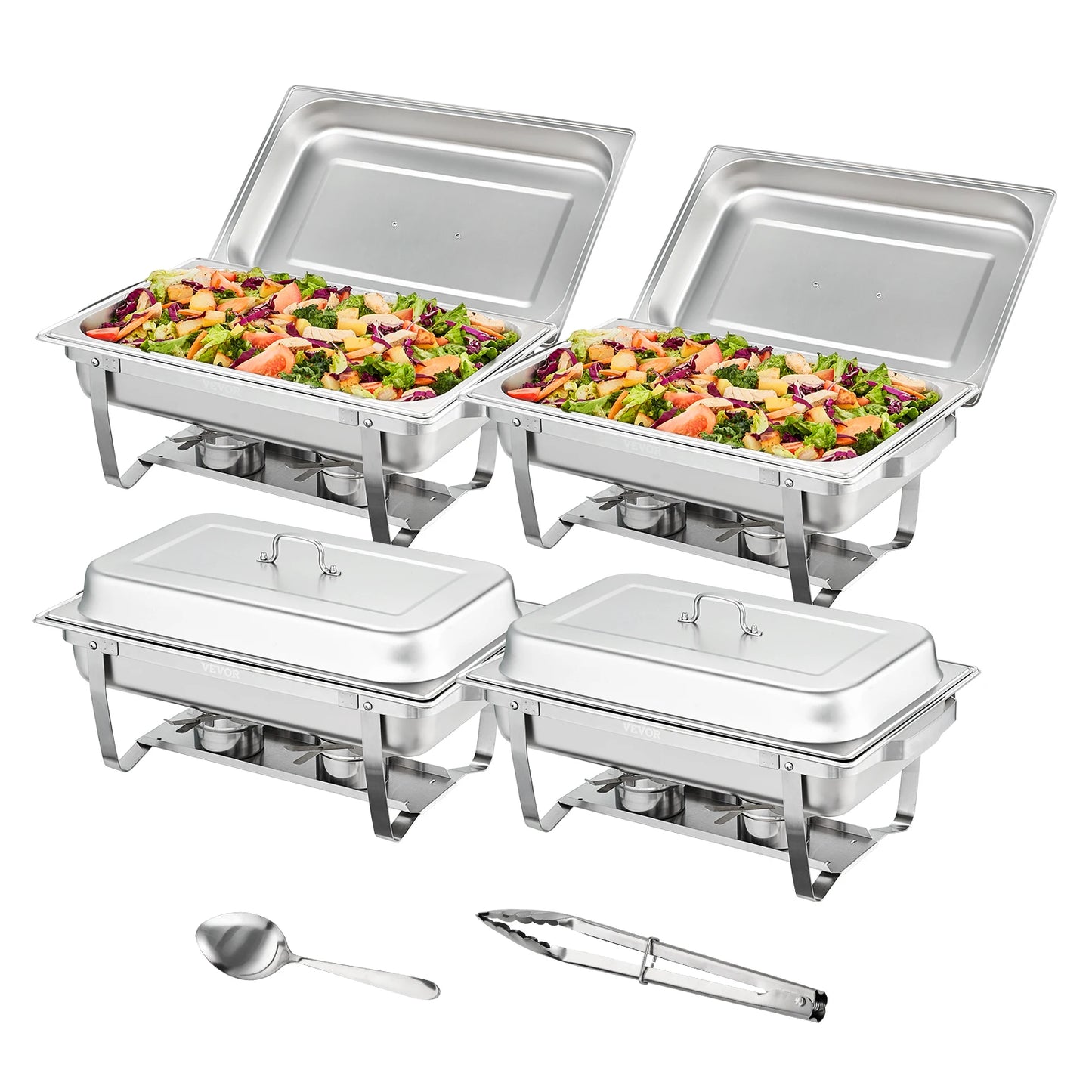 VEVOR 2/4/6 Packs 8QT Rectangle Chafing Dish w/ Full Size Pans Buffet Catering Warmer Server Folding Stand Fuel Holder Tray - Premium  from Lizard Vigilante - Just $143.99! Shop now at Lizard Vigilante