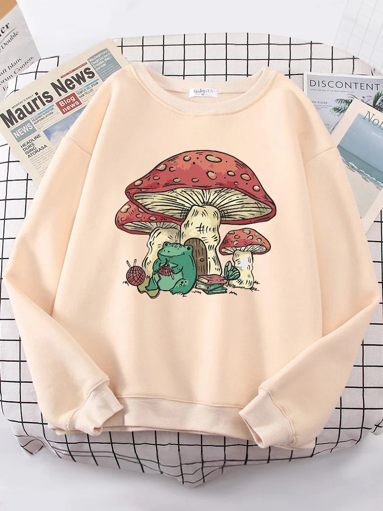 Mushroom House And A Frog Cute Sweatshirt Woman Casual Oversize Sweater Warm All-match Sweatshirt S-XXL Tops Female - Premium Sweatshirt from Lizard Vigilante - Just $29.99! Shop now at Lizard Vigilante