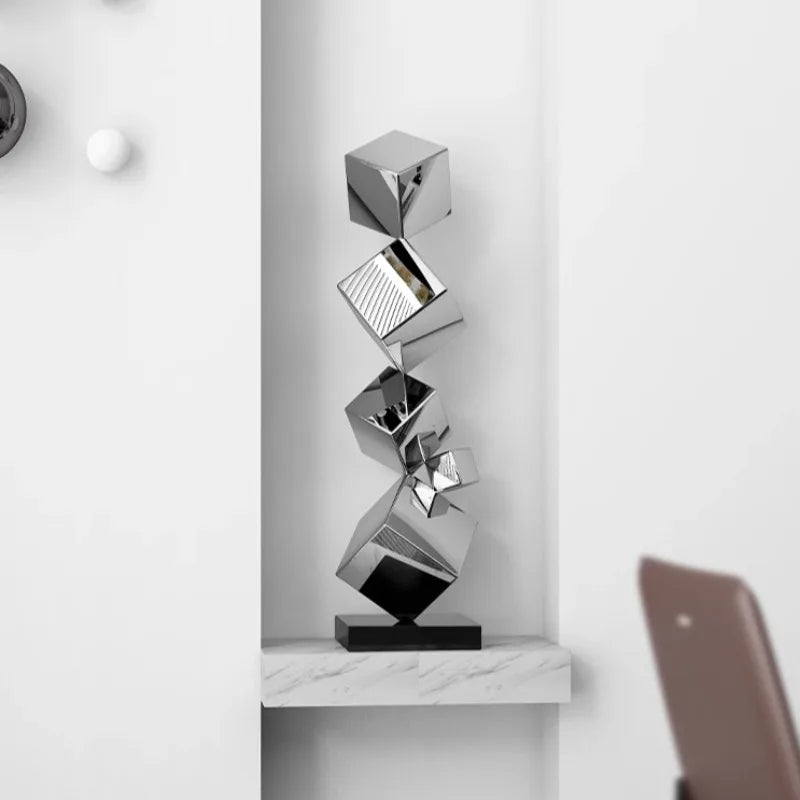 Stainless Steel Geometric Modeling Statues Modern Simple Luxury Living Room Entrance Hall Lobby Creative Sculptures Home Decor