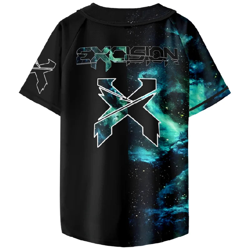 Excision Custom Baseball Jersey – Blue/Green Galaxy Harajuku Style EDM-Inspired Button-Up Uniform for Spring & Summer Vibes - Premium jersey from Lizard Vigilante - Just $38.88! Shop now at Lizard Vigilante