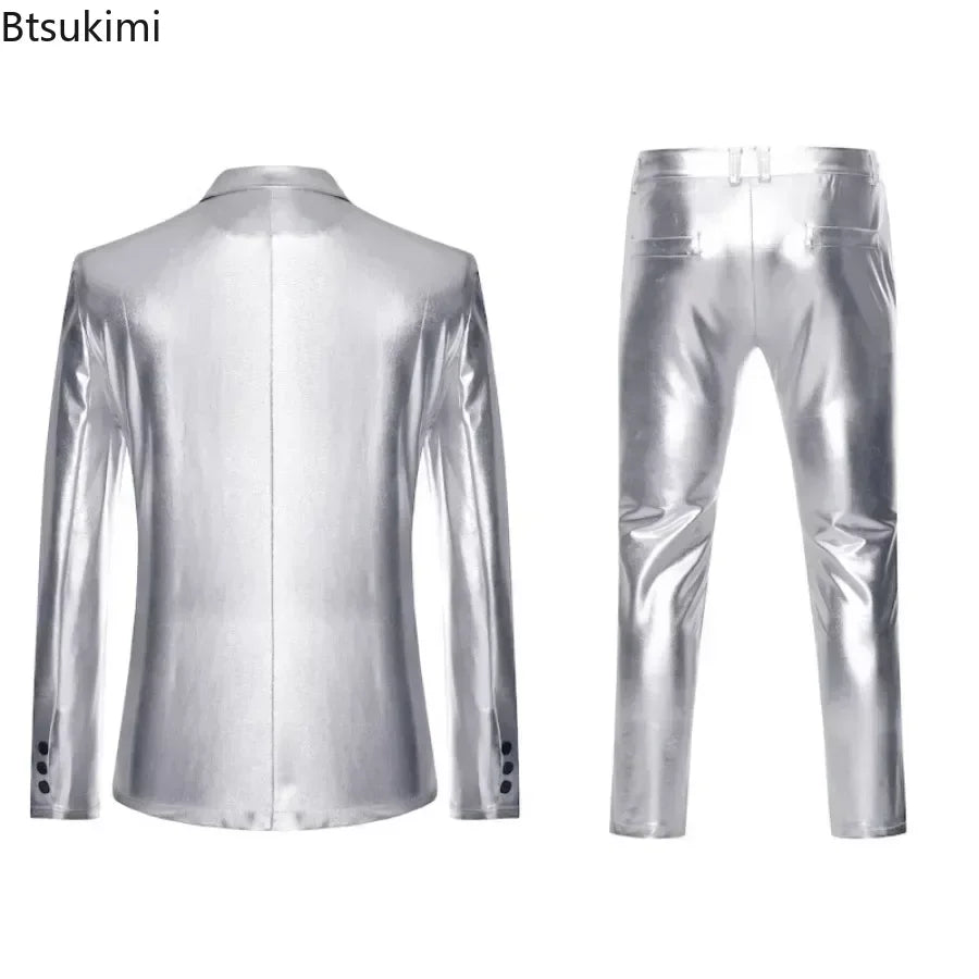 Men's Suit Sets Shiny Gold 2 Pieces Suits Chic Blazer+Pants Sets Stage Perform Clothes Party Nightclub Dancer Costume Sets Men - Premium costume from Lizard Vigilante - Just $49.99! Shop now at Lizard Vigilante