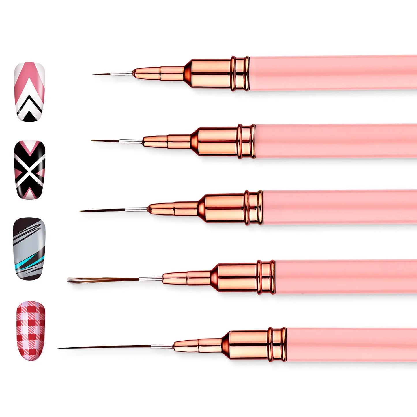 5Pcs Professional Nail Paint Liner Brush Set Small Polish Design Technique Fine Line Stripe Brushes for Nail Art Detailing