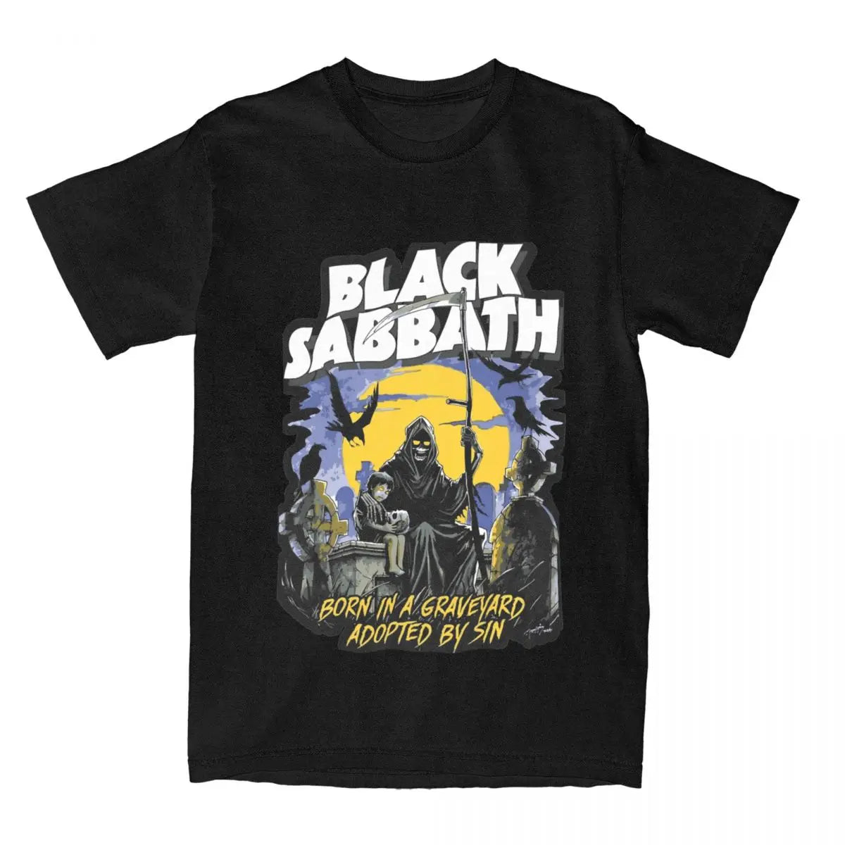 Born in a Graveyard Adopted by Sin Black Sabbath Rock Band T-shirts for Men Women Short Sleeve Tee Shirt 4XL 5XL 6XL Tops - Premium t-shirt from Lizard Vigilante - Just $23.88! Shop now at Lizard Vigilante