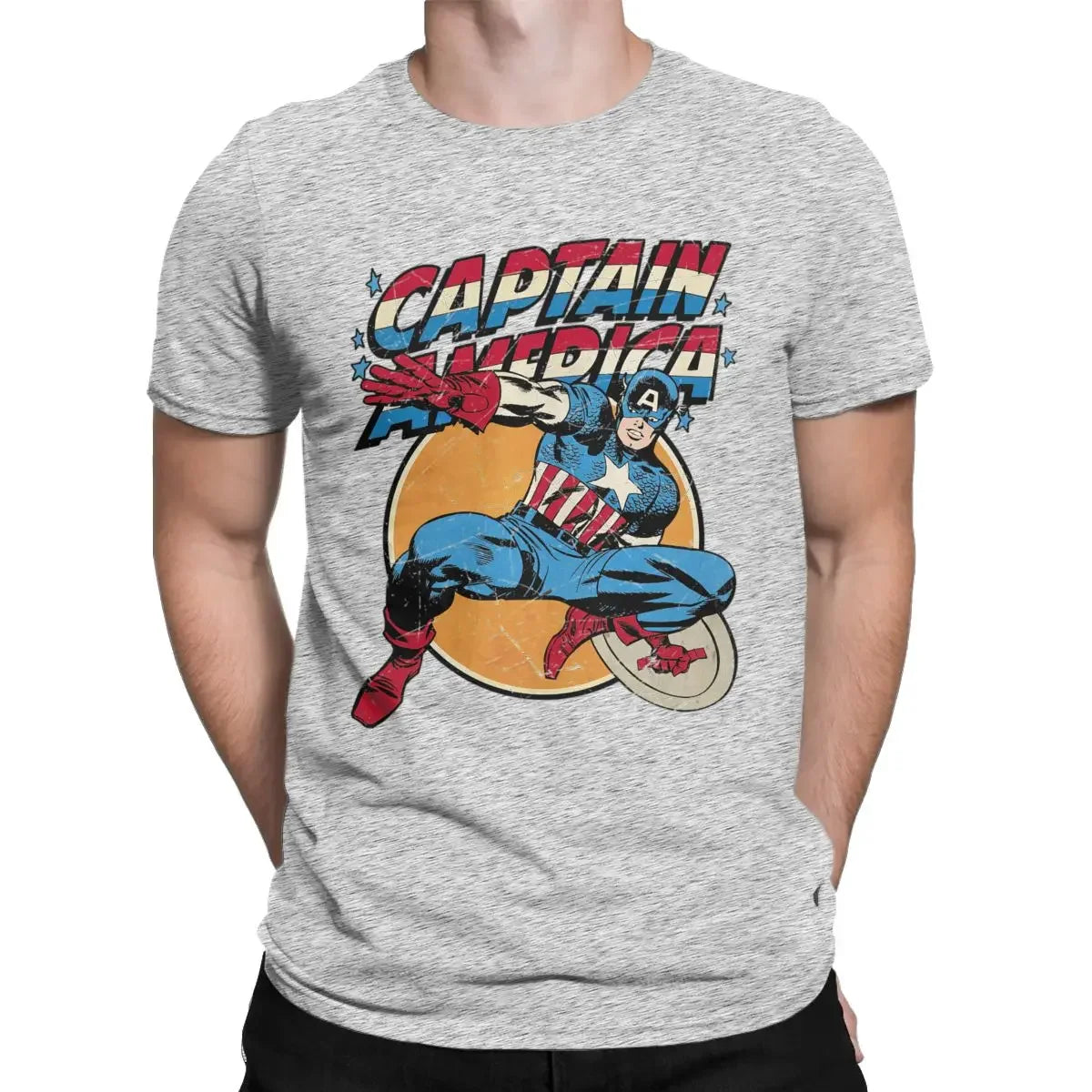 Captain America Vintage Marvel T-Shirts Men 100% Cotton T Shirts Disney Short Sleeve Tee Shirt Plus Size Clothing - Premium t-shirt from Lizard Vigilante - Just $28.99! Shop now at Lizard Vigilante