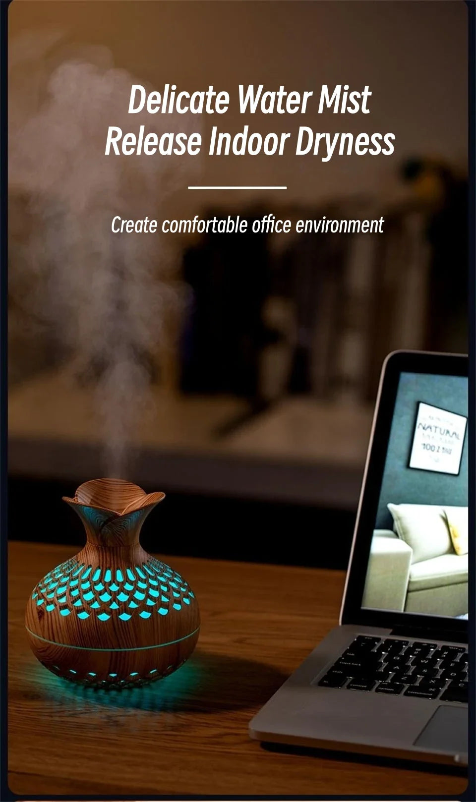 USB Hollow Wood Grain Humidifier Aroma Diffuser Atomizer Household Humidifier Hydrating Instrument Desktop Humidifier
