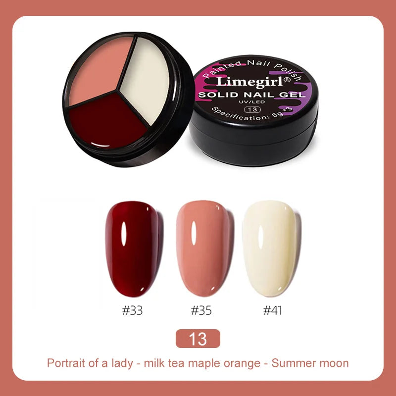 LIMEGIRL Solid Nail Art Gel Polish 15g 3 Colors Cream Soft Gel Polish for Nail Art Beginner DIY Design  Home/Salon Manicure Gift